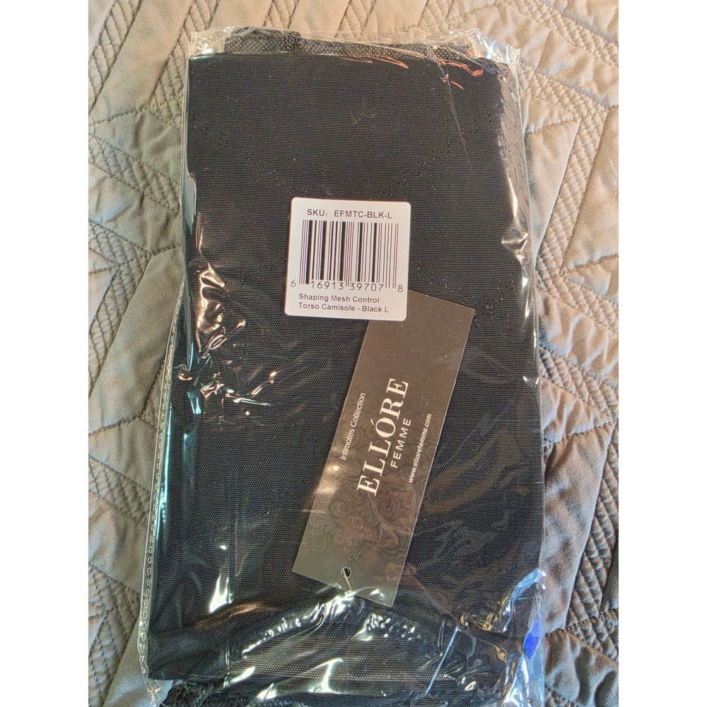 Ellore Femme Shaping Mesh Control Torso Camisole Black Large EFMTC-BLK-L NWT